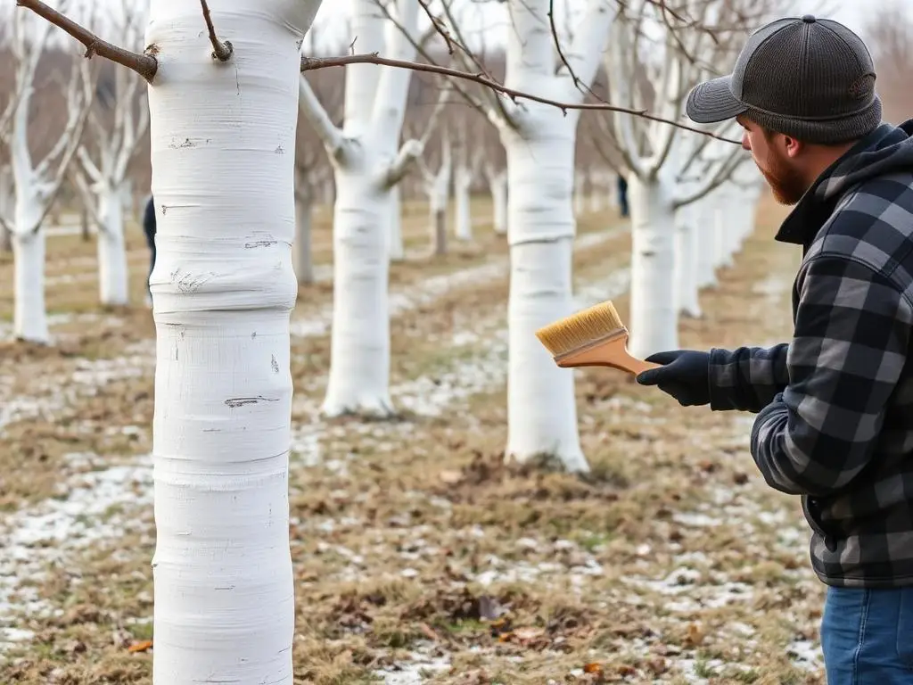 Bielenie pni drzew wapnem - malowanie drzew wapnem po co