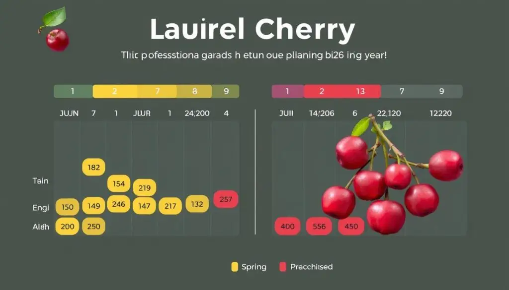 Kalendarz ogrodniczy pokazujący optymalne terminy sadzenia laurowiśni na żywopłot w różnych porach roku