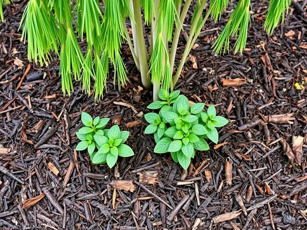 Ściółkowanie korą sosnową pod wierzbą hakuro
