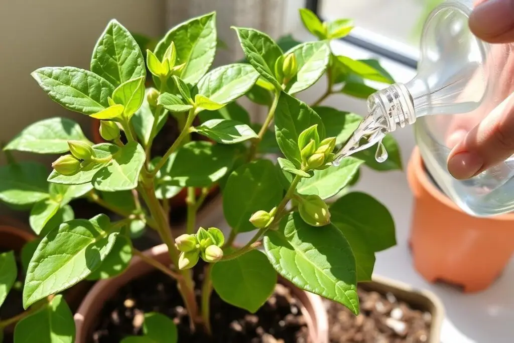 Sundaville po zimowaniu w domu z nowymi liśćmi i pąkami