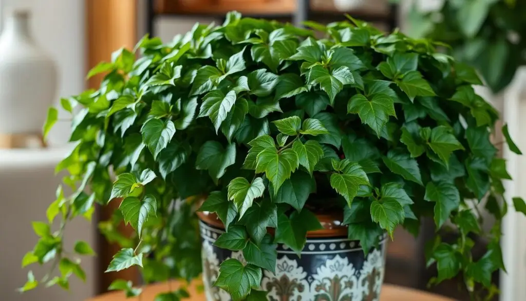 Zdrowy, odratowany bluszcz w doniczce po prawidłowej pielęgnacji