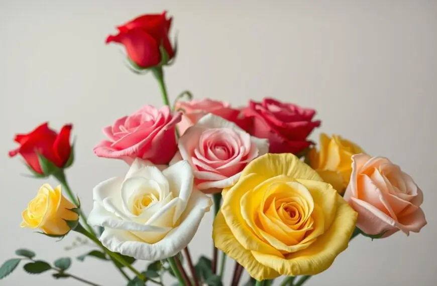 Bukiet różnokolorowych róż symbolizujących różne uczucia i emocje