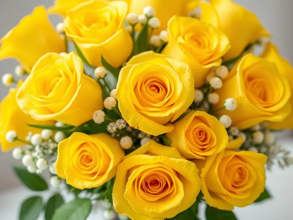 Bukiet żółtych róż symbolizujących przyjaźń i radość