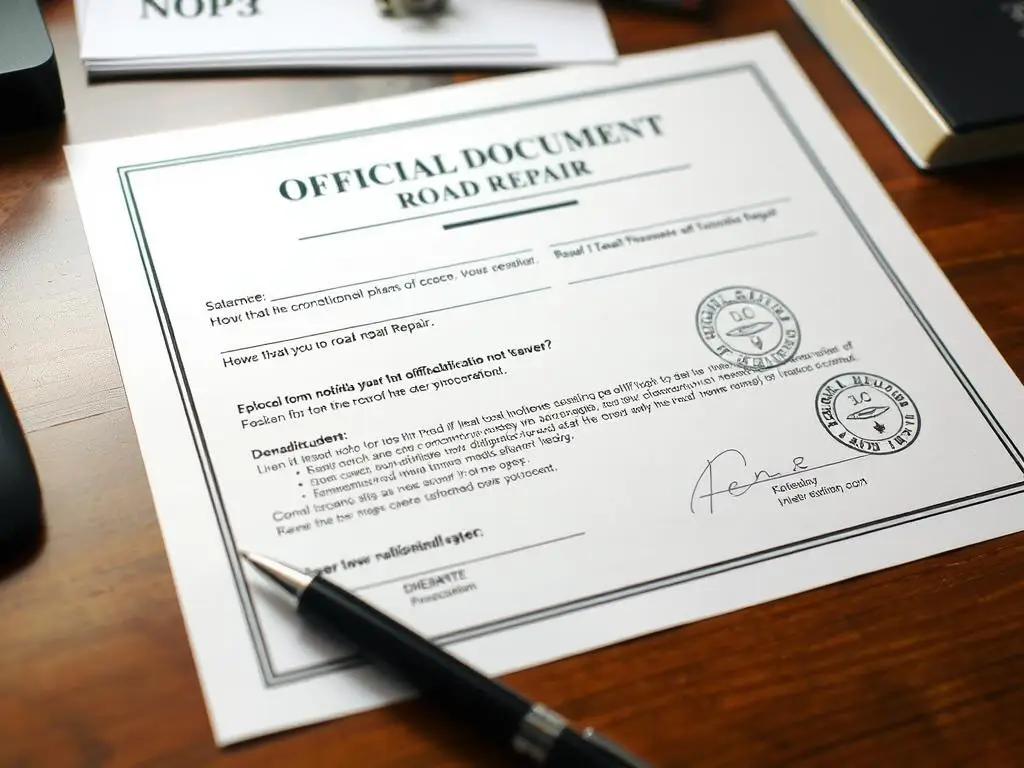 Formularz zgłoszenia remontu drogi z pieczątką urzędową