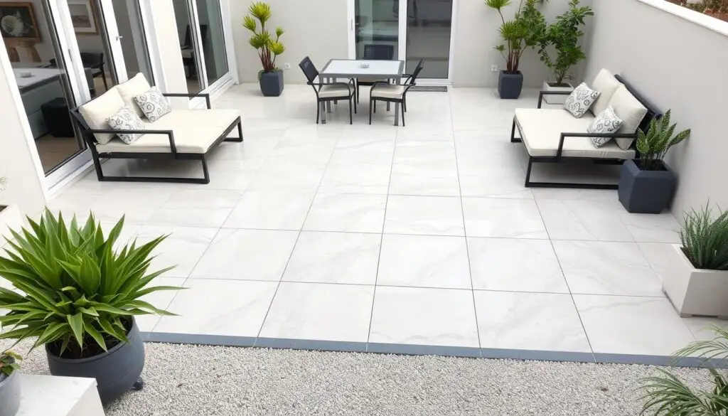 Gotowy taras z wylewką samopoziomującą i płytkami ceramicznymi