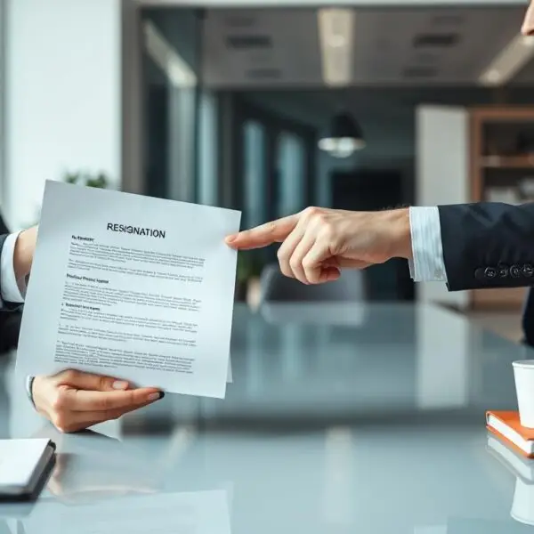 Osoba wręczająca list rezygnacyjny przełożonemu w biurze