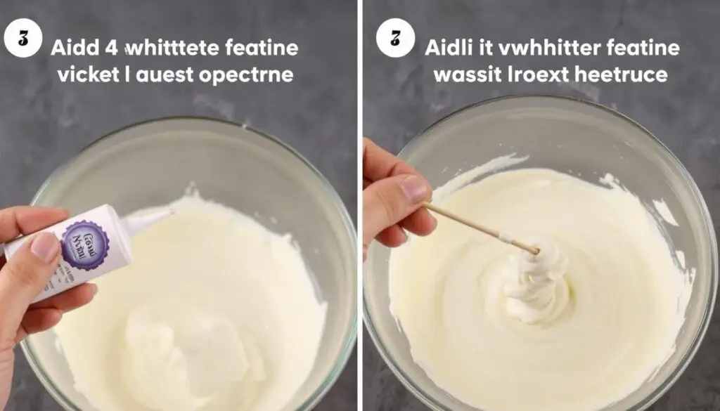 Proces dodawania wybielacza Wilton do kremu za pomocą wykałaczki